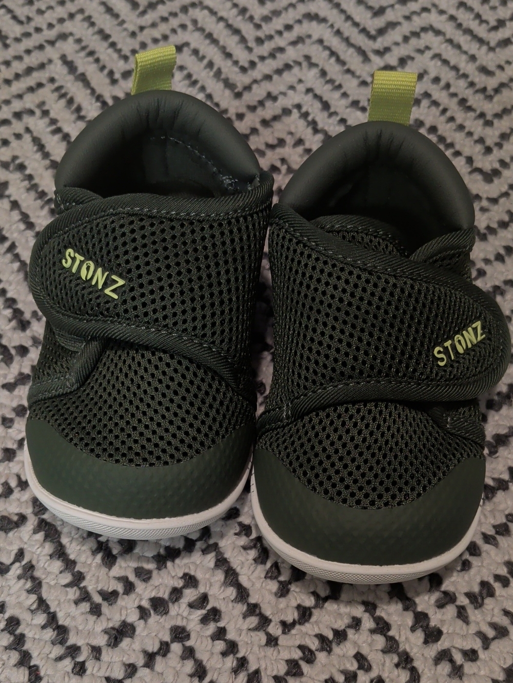 Stonz Olive Green Mesh Baby Walker Shoes with Lime Accents